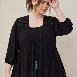 Torrid Black Lace Open Front Kimono Cardigan Sz 2X
